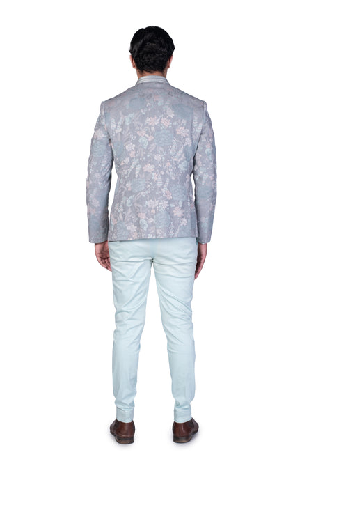 Threadwork Grey bandhgala with mint shirt and pants